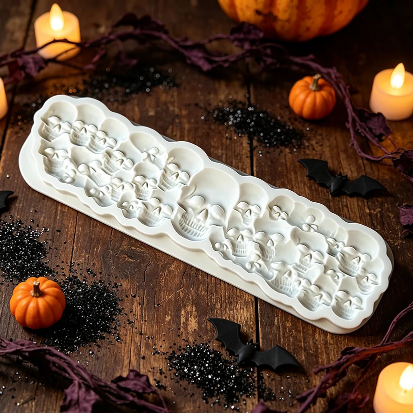 Totenkopf Halloween Silikonform für Zuckerguss, Harzwerkzeuge, Cupcake-Backform, Fondant-Kuchendekorationswerkzeuge – Detail 6