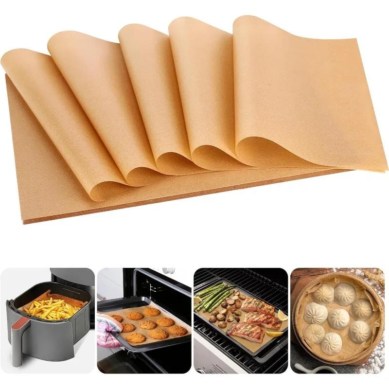 Hojas de papel pergamino, hojas de pergamino antiadherentes precortadas para hornear, cocinar, asar, freidora de aire y cocinar al vapor aptos para hornear parrilla