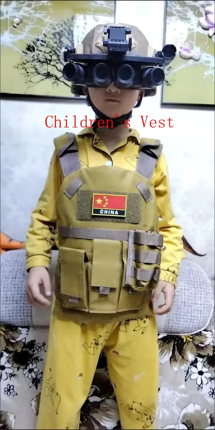 Kind Nylon uitrusting met zwemvliezen Tactisch vest Body Armor Jachtdrager Kinderaccessoires 6094-zakje Camouflage Camo Trainingsvest