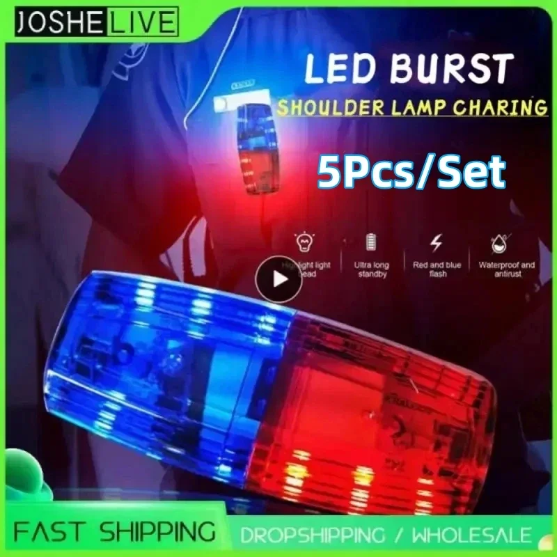 5 ชิ้น/เซ็ต LED สีแดงสีฟ้าข้อควรระวังไฟตํารวจฉุกเฉินกระพริบไหล่โคมไฟ USB ชาร์จไหล่คําเตือนความปลอดภัยไฟฉาย