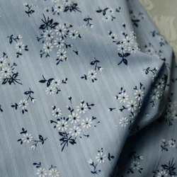 140x50cm Elegant Small Blue Floral Cotton Sewing Fabric, Making Shirt Children's Dress Clothing Blouse Handmade DIY Cloth