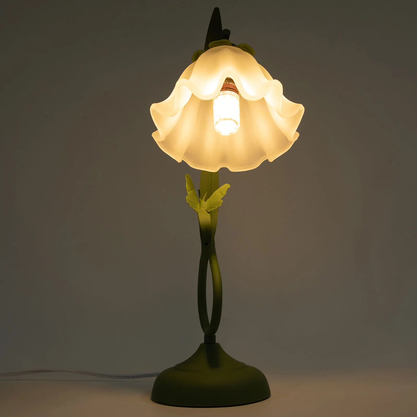 

110V 60W Table Lamp Green E26 Flower Shape Glass Bedside Desk Light Fixture Reading Lamp