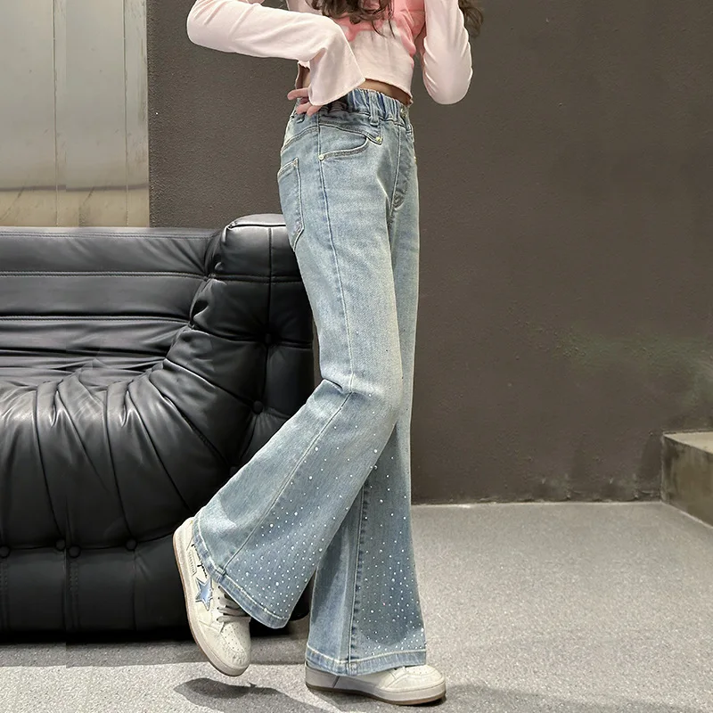 Girls' Embellished Jeans - Spring/Autumn New Arrival for Trendsetting Teens, Slimming Flared Jeans, Winter Pants