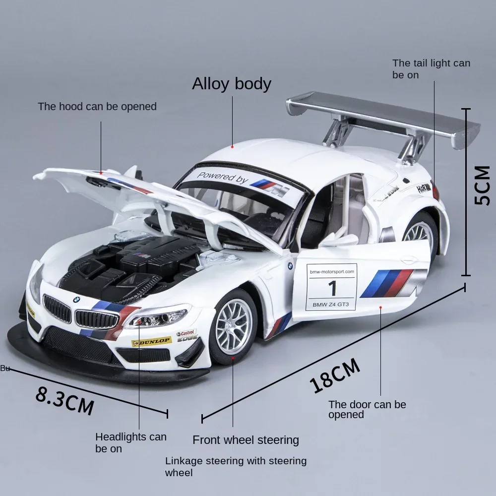 CCA High Simulation Alloy 1/24 BMW Z4 GT3 Sport Car Model With Sound Light Collective Miniature Voiture Boy Toy Gift Birthday