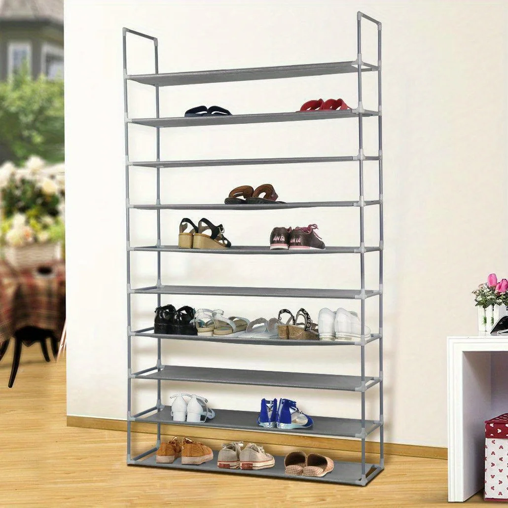 50 Pair 10-Tier Space Saving Storage Organizer Shoes Tower Rack Shoe Rack Gray