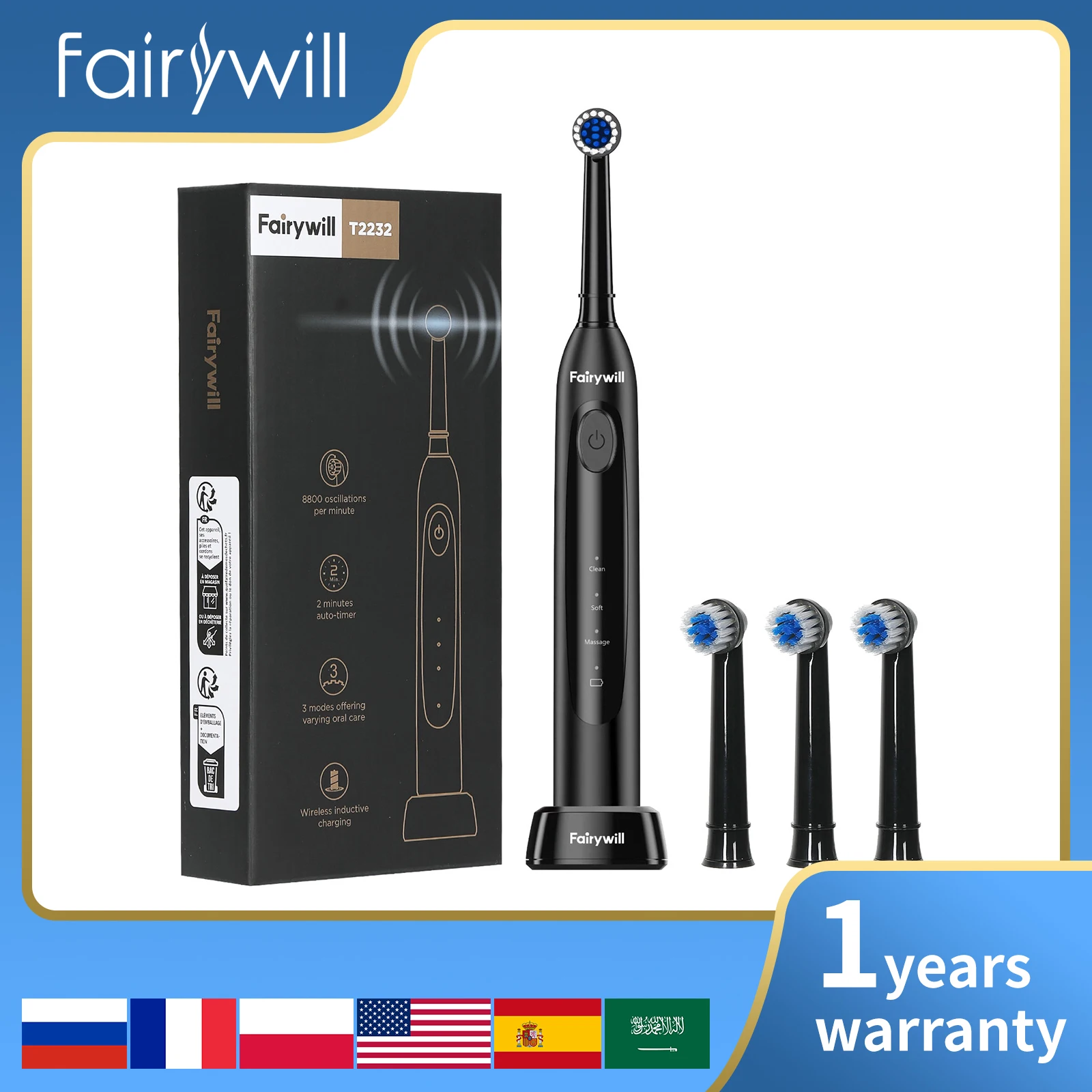 Fairywill Electric Toothbrush T2232 Sonic Rechargeable Electric Dental Brush automatic toothbrush Personal Care For adult