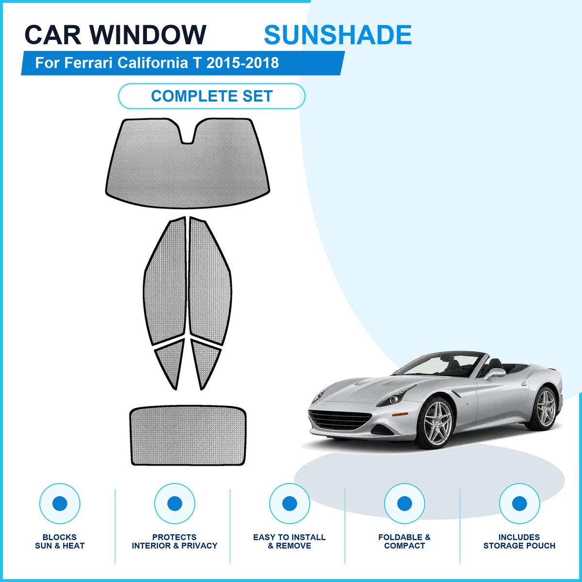 For Ferrari California T 2015-2018 Custom Full Set Window Sunshades Aluminum Foil Suction Cup Anti UV Privacy