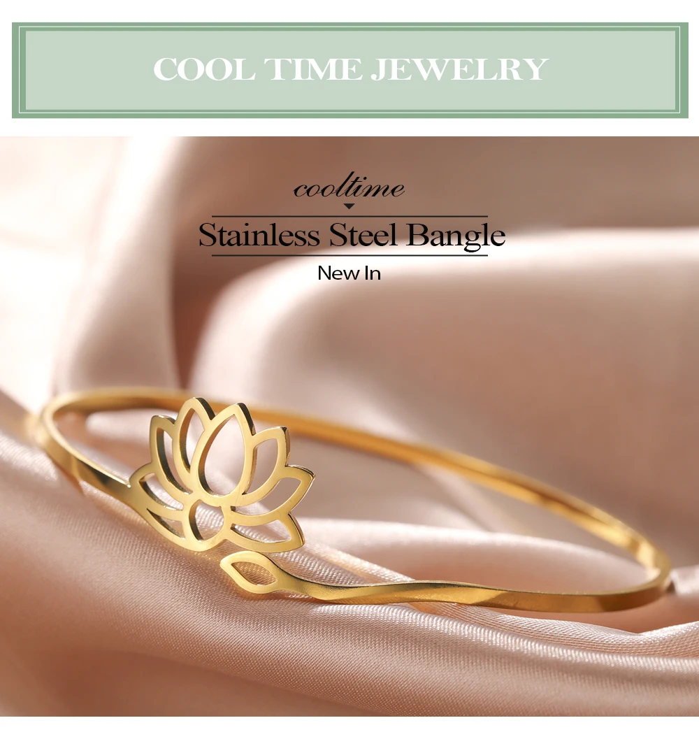 Cooltime Edelstahl Lotusblume offene Armreifen für Frauen verstellbare Buddha Yoga Amulett Armreifen Vintage Schmuck Geschenk – Detail 2