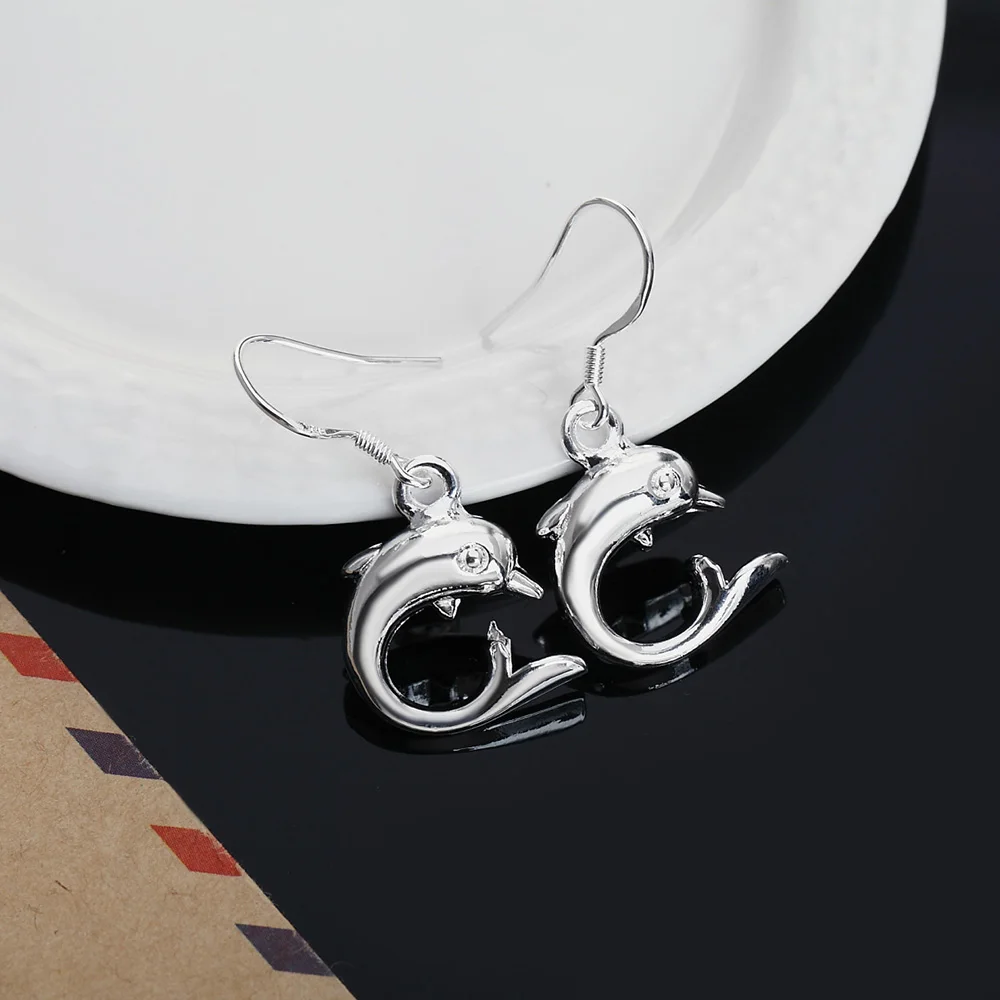 Japanese and Korean 925 sterling silver fashionable charm personalized party holiday jewelry women dolphin earrings simple gift