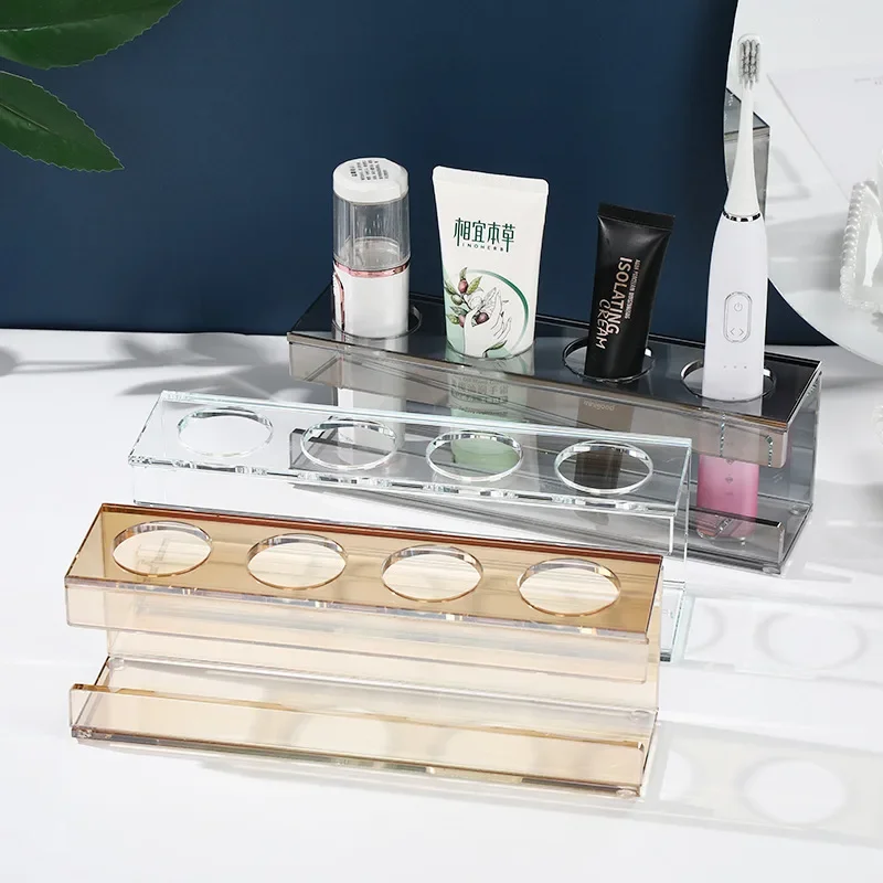 Crystal Glass Four-hole Toothbrush Holder Bathroom Mouthwash Cup Storage Box Household Glass Toothbrush Cosmetics Storage Rack