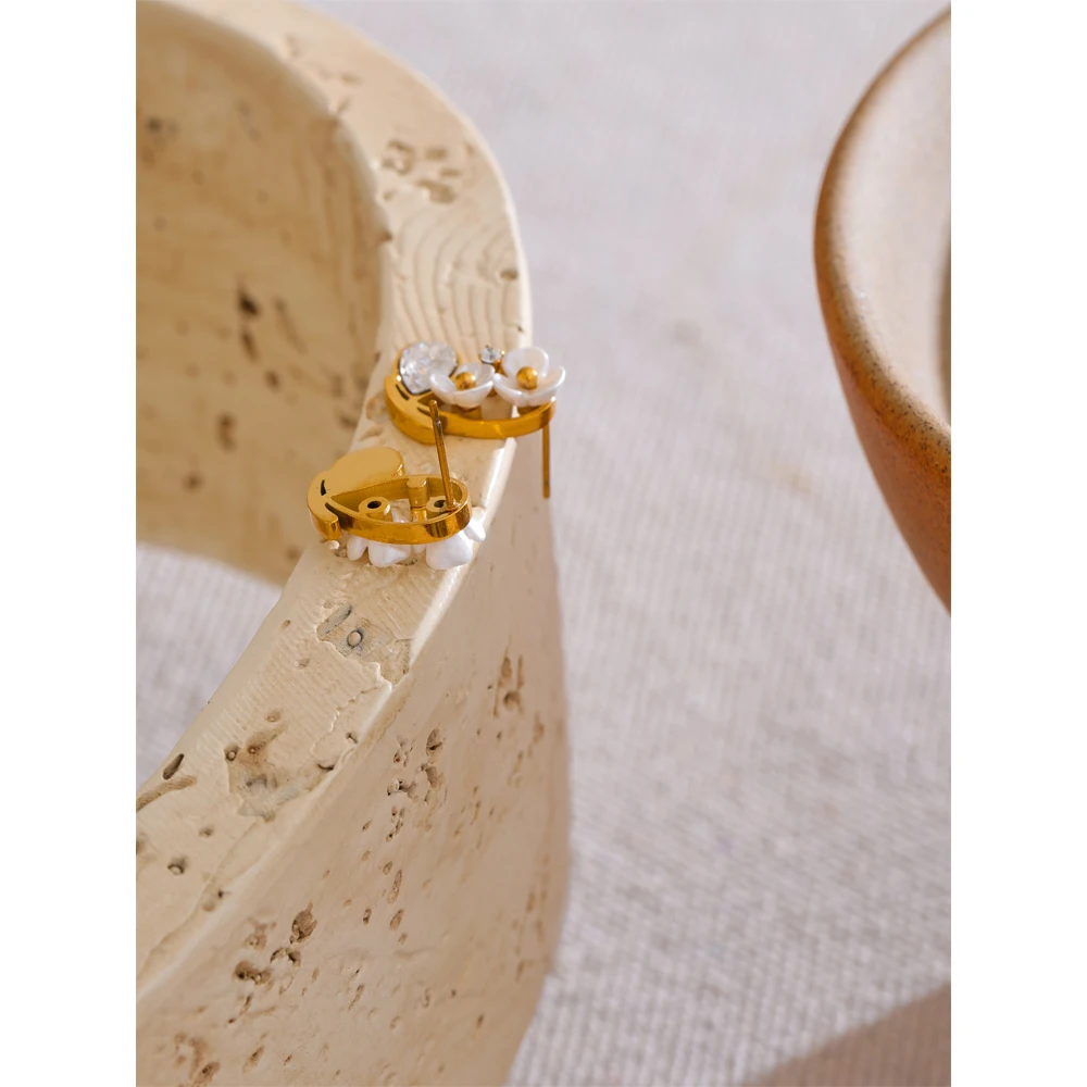 Yhpup Exquisite Stainless Steel Flower Cubic Zirconia Stud Earrings Anti Allergic Chic Daily Jewelry