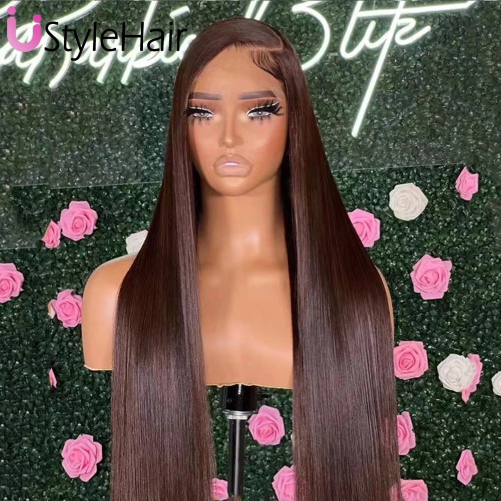 Dark Brown Lace Wig Long Body Wave Lace Front Wig Heat Resistant Synthetic Hair Silky Straight Lace Daily Use Cosplay Wig