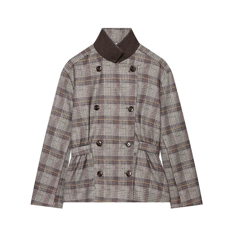 Women's Blazers Jackets Autumn 2026 New Fashion Retro Plaid Slim Turtleneck Blazers Fall Women's Chic Travel Warm Street Coats