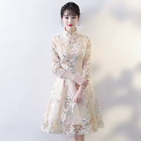 Vintage Chinese Style Wedding Dress Retro Toast Clothing Mini Gown Marriage Cheongsam Qipao Party Evening Dress Vestidos Clothes