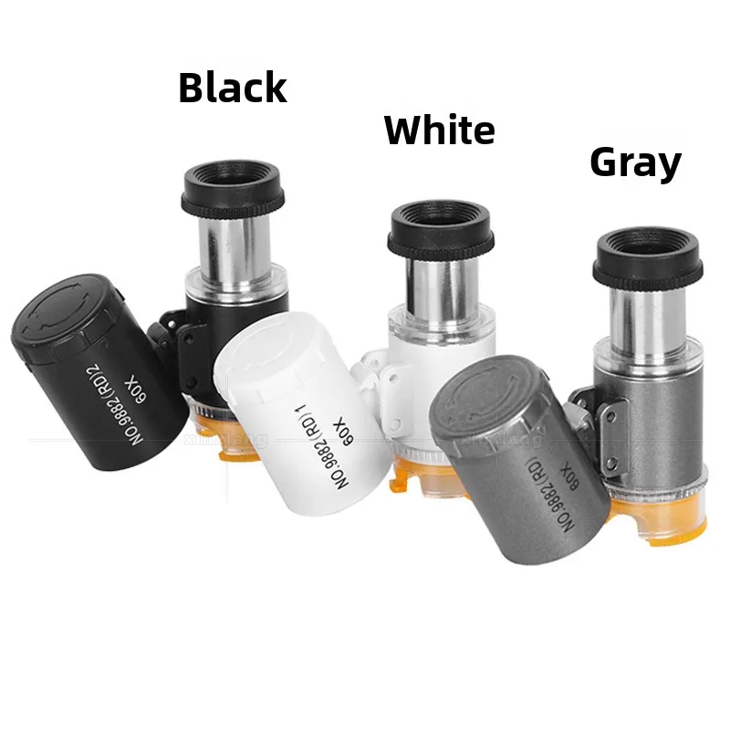 Lupa portátil de 60x con 3 luces LED cálidas y frescas para dólares de plata fluorescentes, antigüedades, textiles, impresión y identificación de monedas