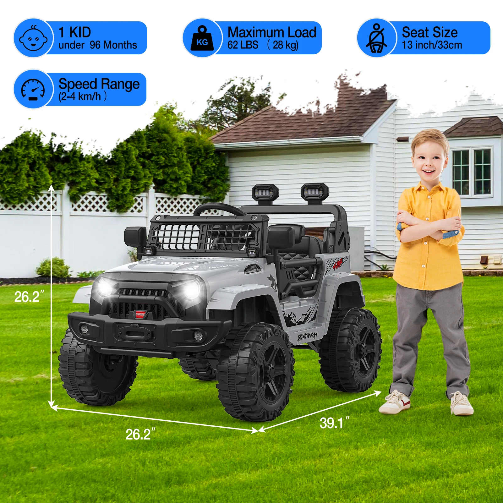 Ride on Truck Car 12V elektrische kindervoertuigen met veerophanging met afstandsbediening, LED-verlichting, Bluetooth, 2 snelheden