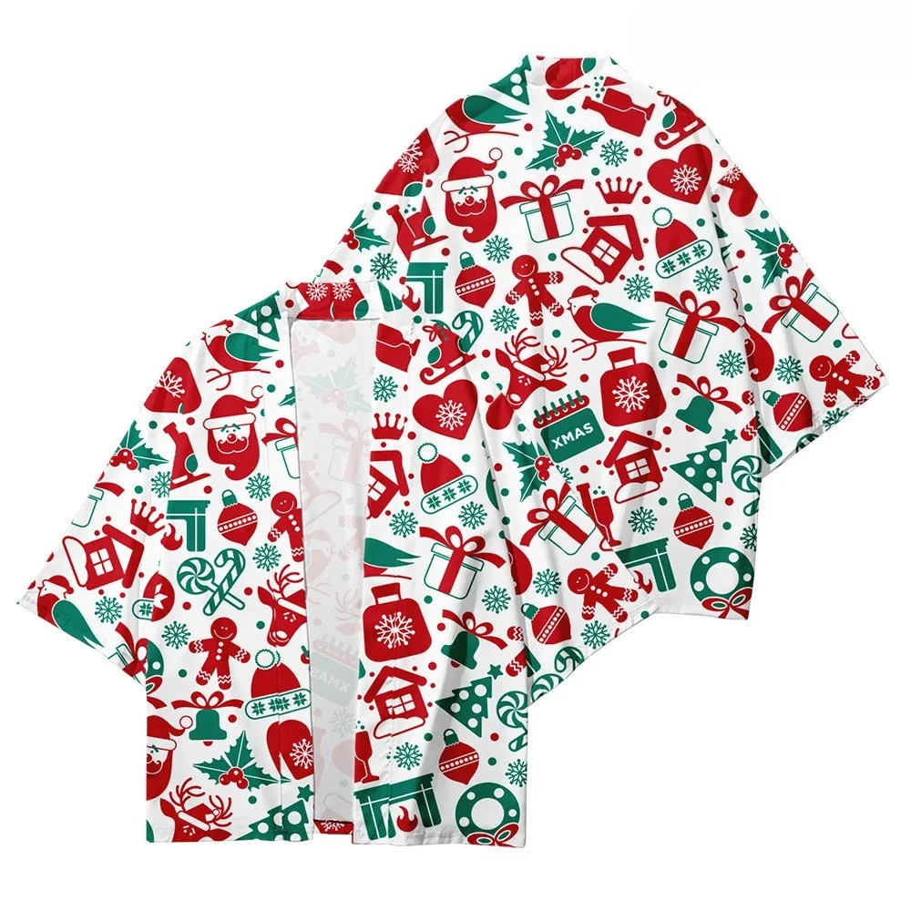 جديد وصول عناصر عيد الميلاد ندفة الثلج شجرة عيد الميلاد مريحة وغير رسمية ثلاثة أرباع الأكمام ريشة كيمونو الرأس