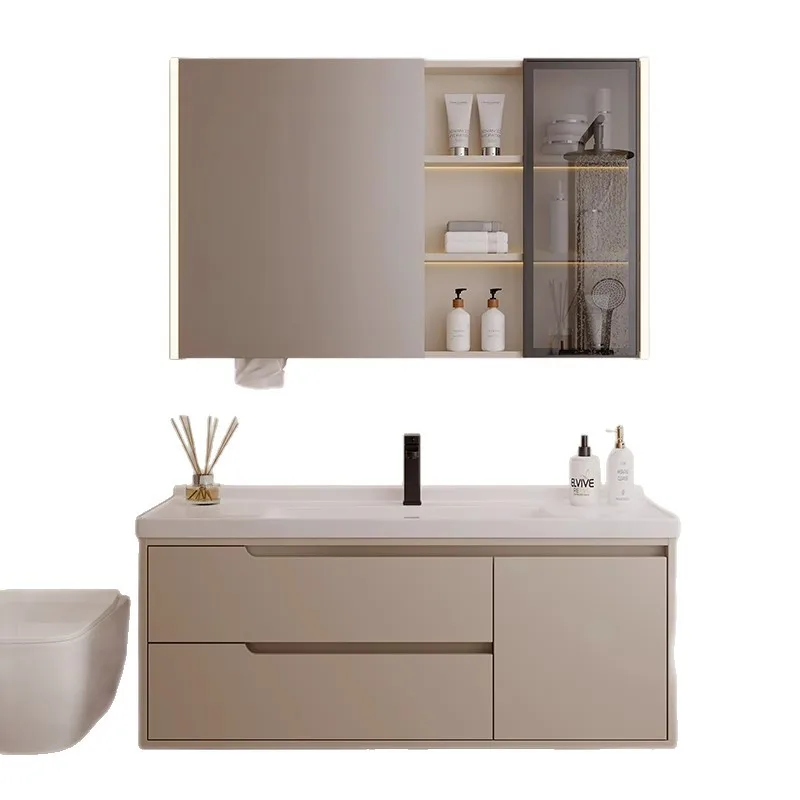 

New Cream Wind Bathroom Cabinet Integrated Basin Ceramic Washbasin Toilet Washbasin Cabinet Combination Washbasin