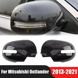 For Mitsubishi Outlander 2013-2021 Car Rearview Side Mirror Cover Wing Cap Exterior Door Sticker Case Trim Carbon Fiber Look