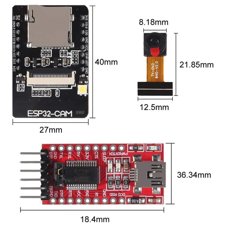 ESP32 CAM WiFi Bluetooth Development Board With OV2640 2MP Camera + FT232RL FTDI + 40Pin Jumper Wire For Arduino Raspberry Pi