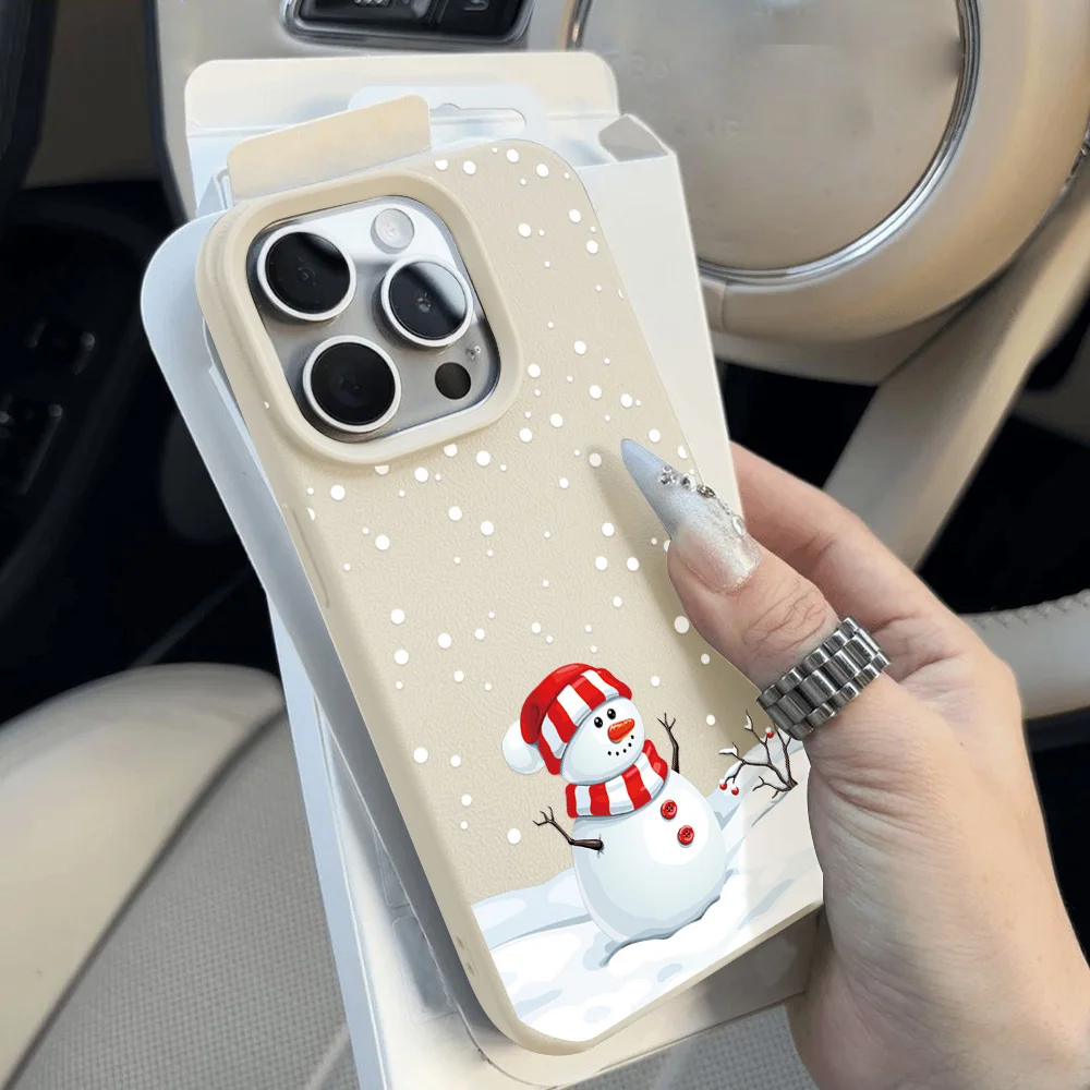 Merry Christmas Leather Painted Phone Case For iPhone 13 Pro Max Cover 16 15 14 13 12 Pro 15 14 Plus Sockproof Soft Protective