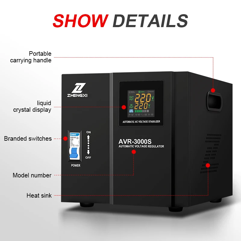 AVR-5000VA 3kw 5kw Single Phase Voltage Stabilizer with 220V AC Voltage regulators/stabilizers for Air Conditioner