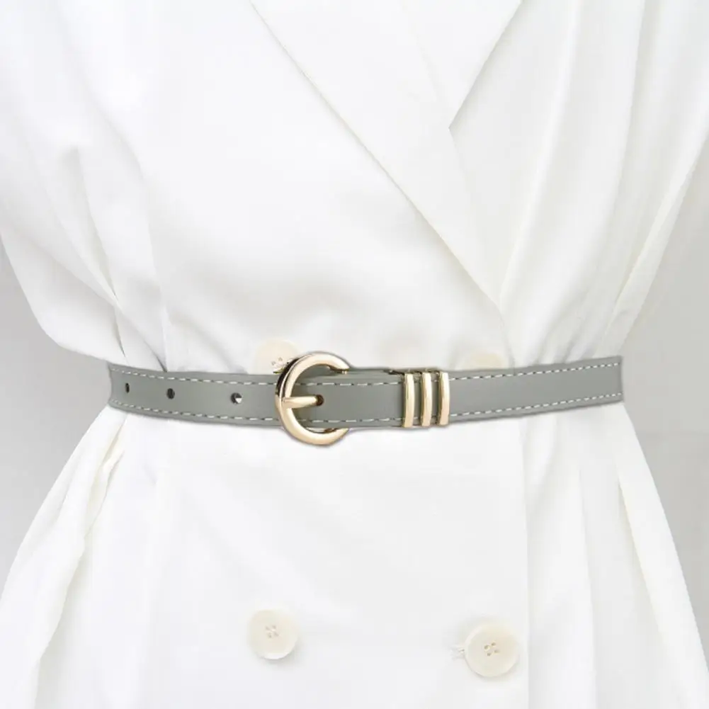 

Stylish Dress Belt Adjustable Faux Leather Women's Belt with Alloy Round Buckle Stylish Thin Casual Jeans Accessory Women Solid