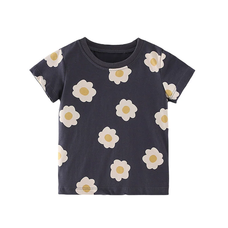 Jumping Meters 2-7T New Arrival Flowers Girls Tees Cotton Summer Toddler Clothes Kids Tops Children's Tshirts