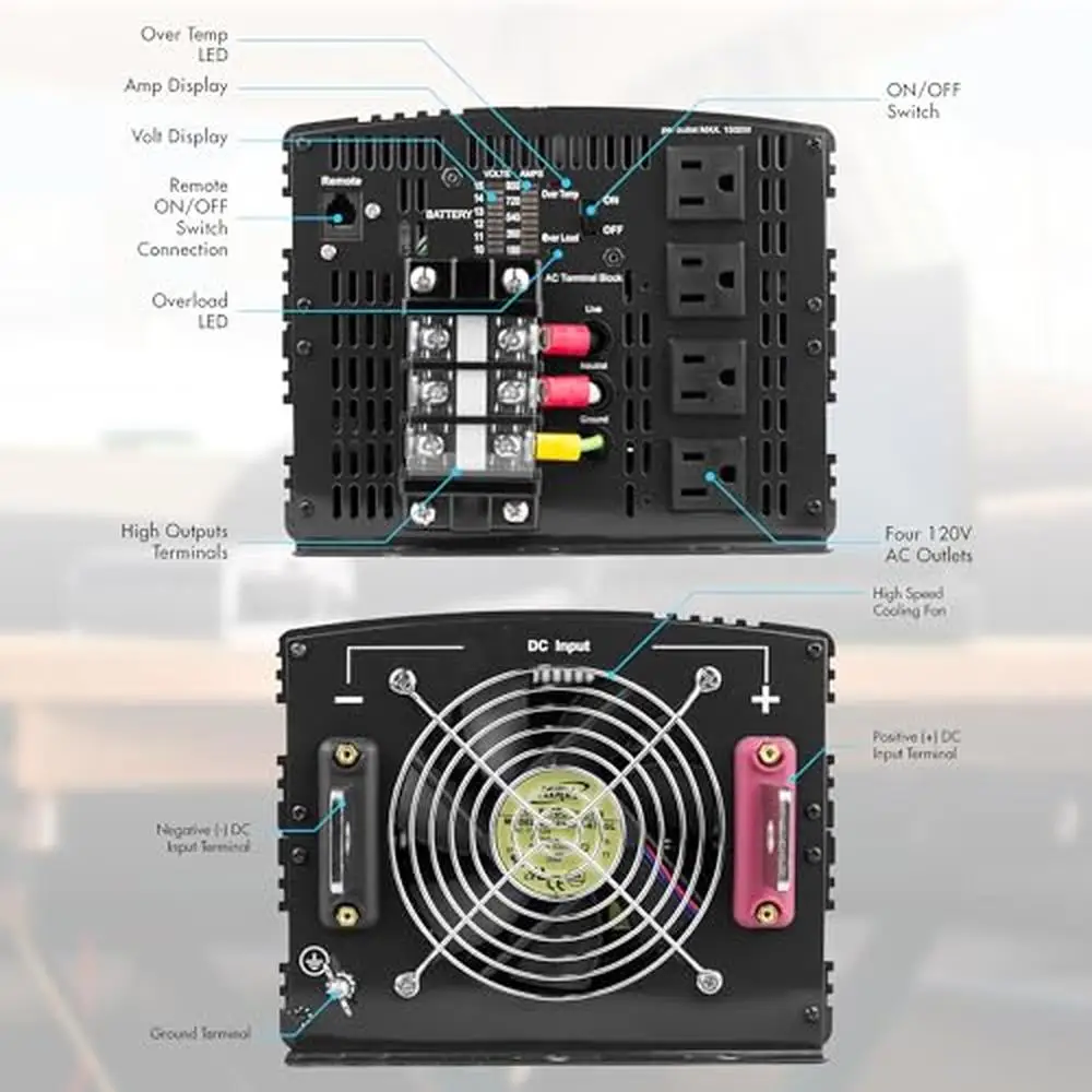 12V 8000 Watt Power Inverter Remote Control 16000 Surge Peak 4 AC Outlets Terminal Block Overload Protection MOSFET Transistors