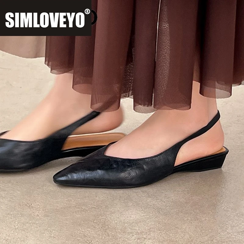 

SIMLOVEYO 2025 г. Женские сандалии из мягкой натуральной кожи с квадратным носком на плоской подошве без шнуровки сзади, модная повседневная женская летняя обувь 33 40