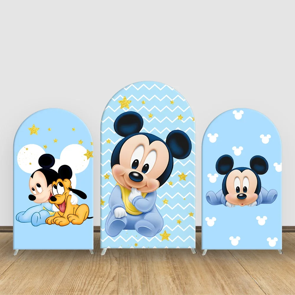 

Baby Mickey Mouse Blue Arch Backdrop Photography Disney Custom Design Baby Shower Kids Birthday Party Decoration Spandex Fabric