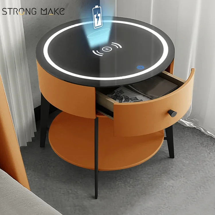 Nordic Bedroom Smart Furniture Modern Drawer Smart Nightstand Led Night Stand Smart Bedside Table With Wireless Charging