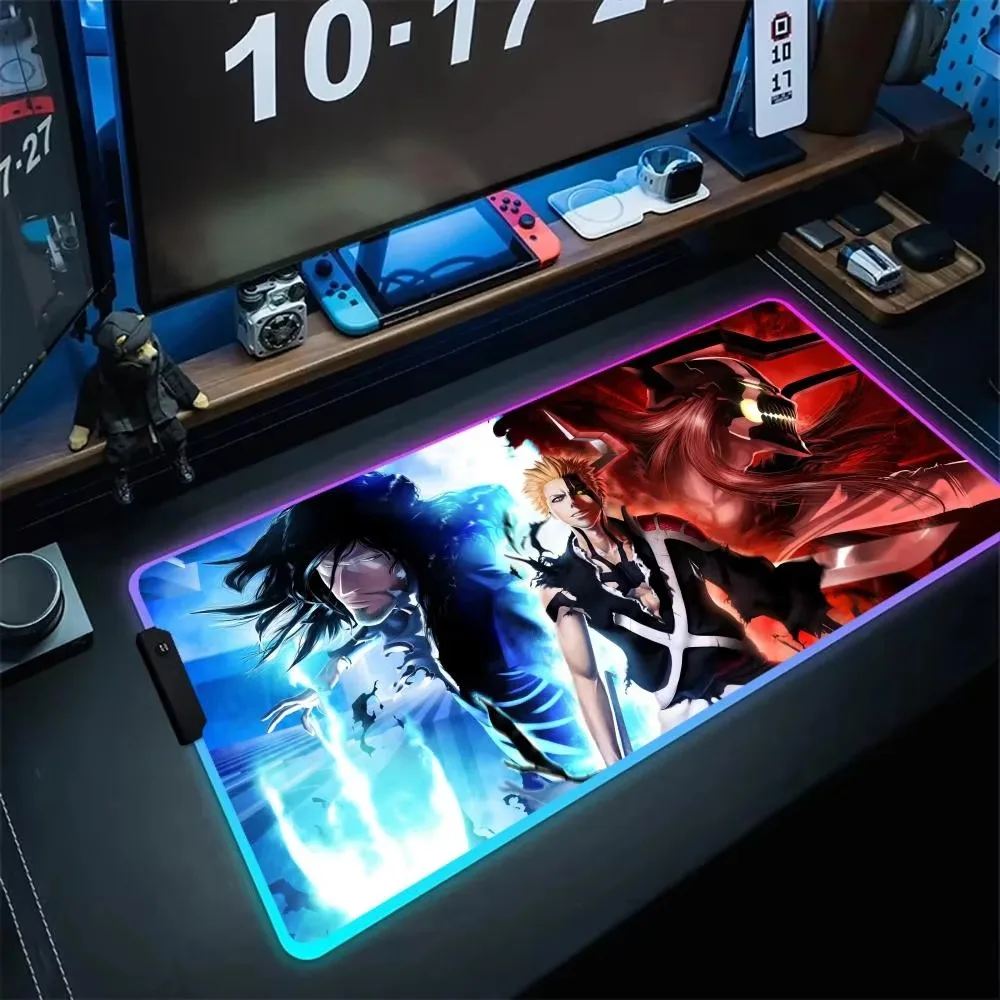 

B_bleach LED Light Large Mouse Mat Anime RGB Gaming Mouse Pad PC Gamer Laptop Table Mat Desk Keyboard Carpet Backlight Mousepad
