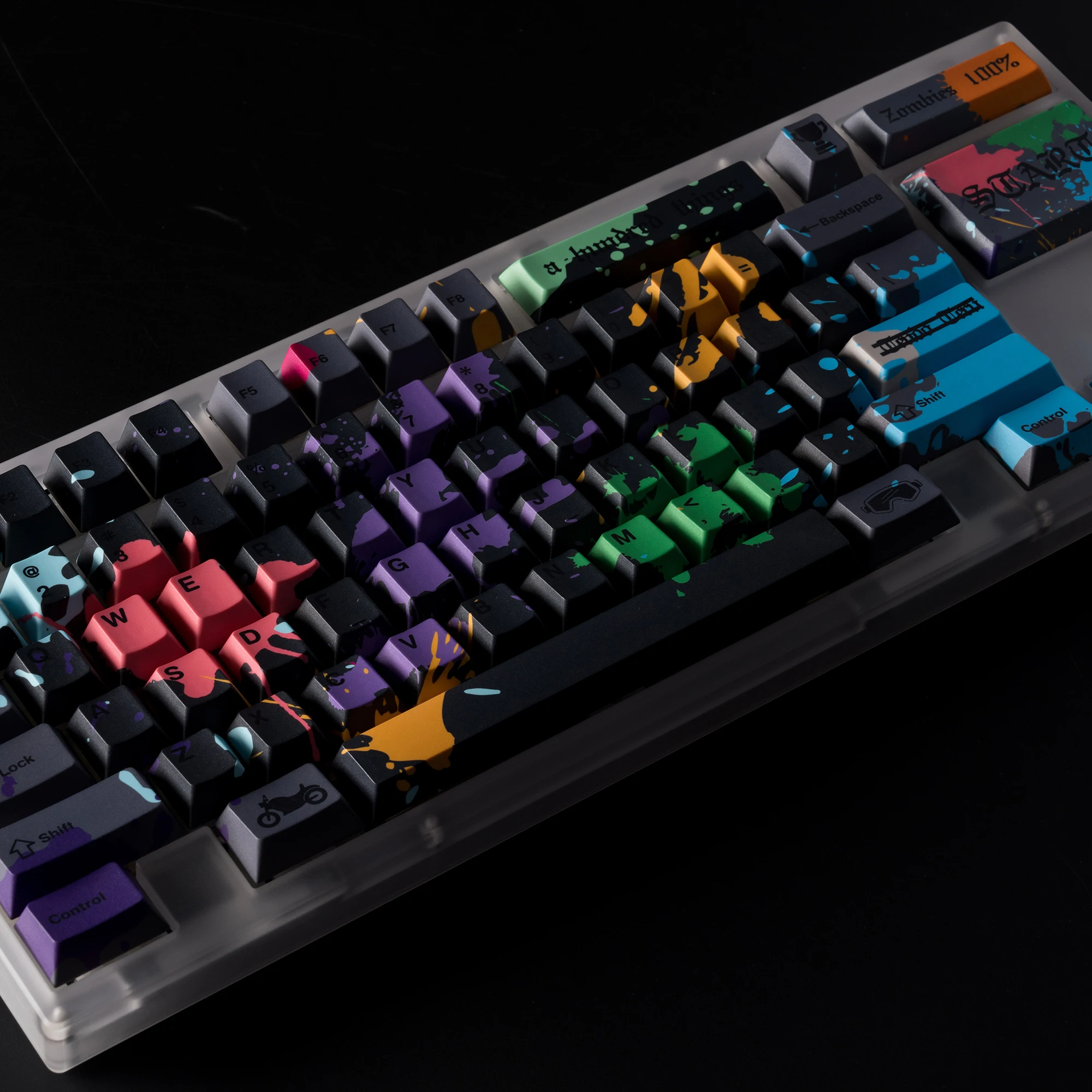 Teclado Azul Zom Tema Key Caps, Sublimação Térmica PBT, Cherry Altura Keycaps, Anime Estilo Graffiti Zombies, 100% DIY Personalizado