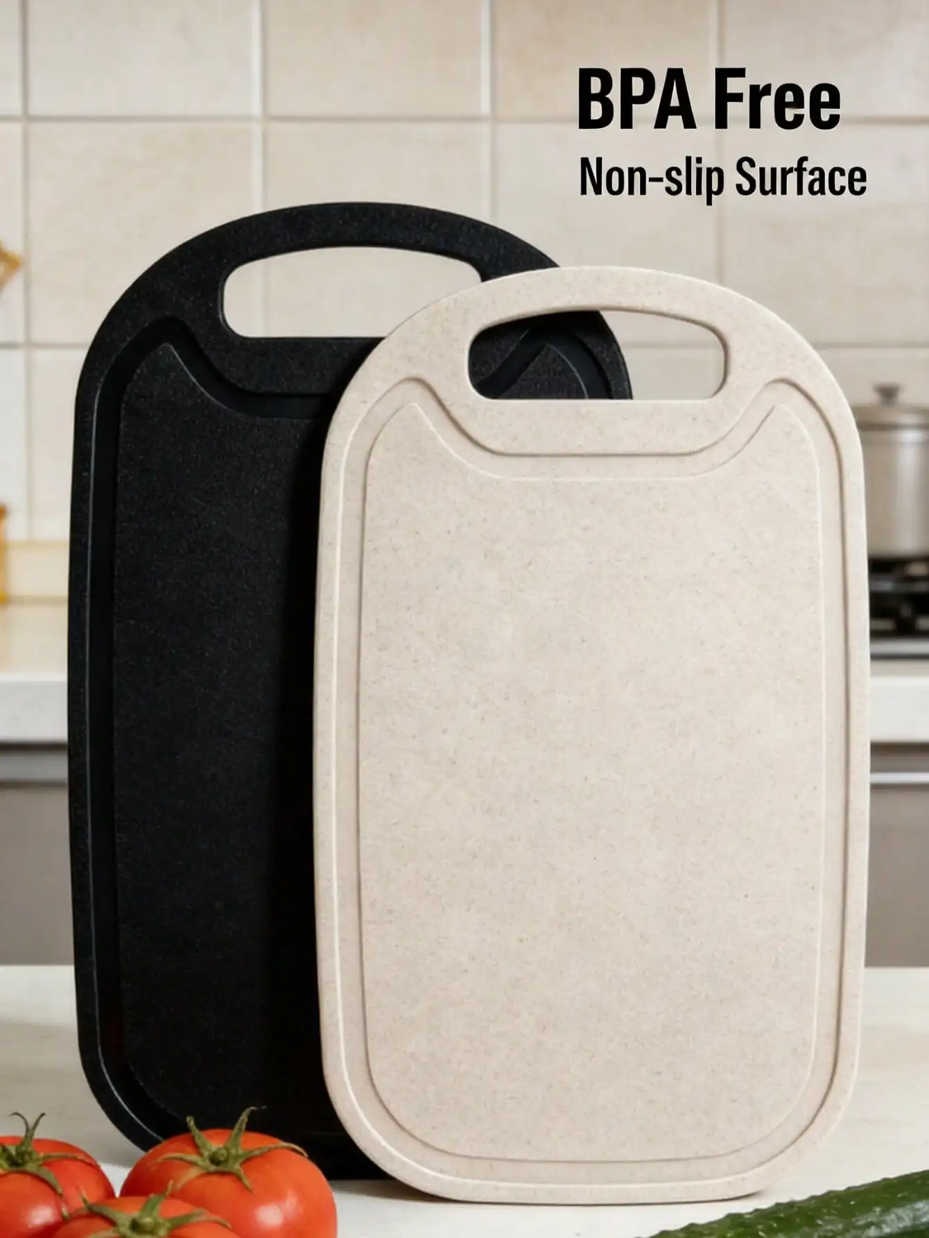 1pc Plastic Cutting Board, Cutting Board, Cutting Mat, Kitchen Supplies, Kitchen Accessories, Camping Gear, Cutting Tray, Suitable For Meat, Vegetables, Fruits, Black, Light Beige, Washable Plastic Kitchen Cutting Board sh260110201982428345507