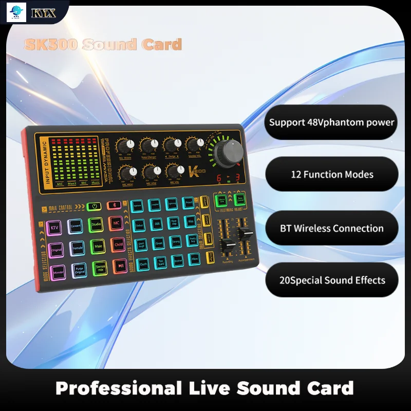 

Звуковая карта SK300 Аудиоинтерфейс Микшер Profess9% Studio Equipment Voice Changer Несколько аудиоэффектов для записи видео в реальном времени