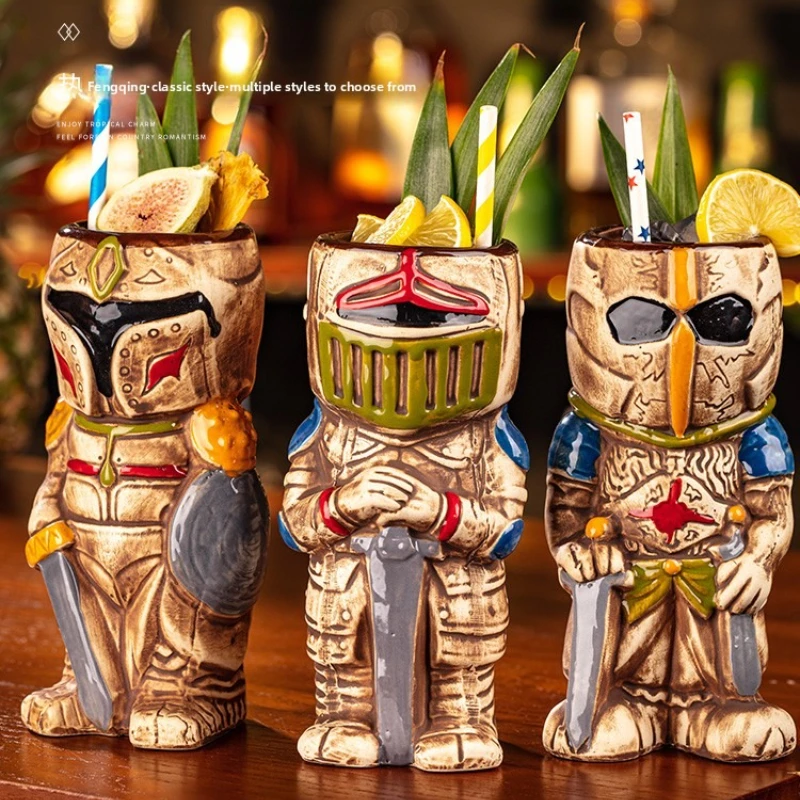 

Frosted Armor Tiki Cup, Hawaiian Cocktail Glass, Bar Ceramic Mixing Cup, Creative Zombie-Themed Drinking Glass, Partyware