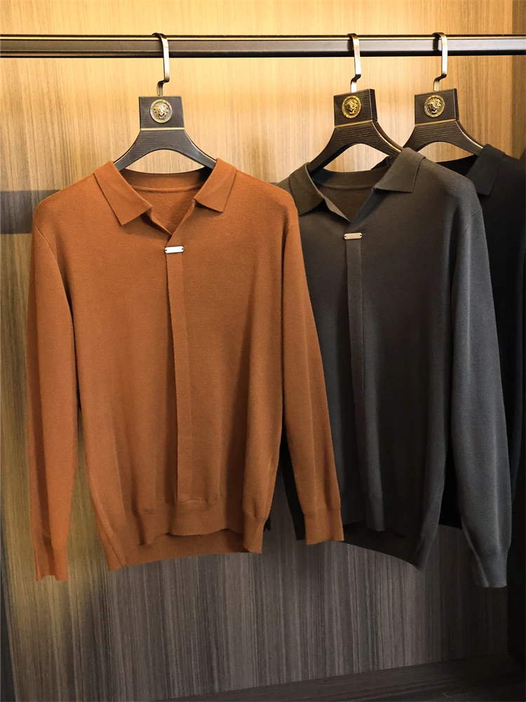 

High-End Lightweight Luxury Wool Blend Men's Faionable V-Ne Knitwear Pure Color Versatile Autumn Winter Sweater