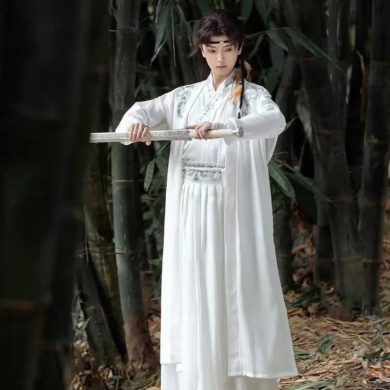 Plus Size 3XL Hanfu Uomo Carnevale e Halloween Costume Cosplay Antico Hanfu cinese Ricamo in bianco e nero Hanfu Donna di grandi dimensioni