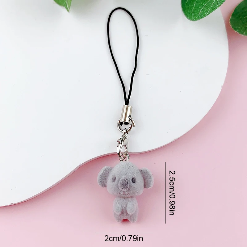 1PC การ์ตูน 3D Flocking Koala จี้สัตว์น่ารัก Lanyard พวงกุญแจกระเป๋า Charms กระเป๋าเป้สะพายหลังแขวนตกแต่งรถ Key Holder