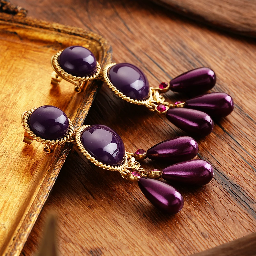 New Flash Resin Purple Earrings For Women Crystal Drips Pendant Colorful Party Statement Jewelry Accessories Gift