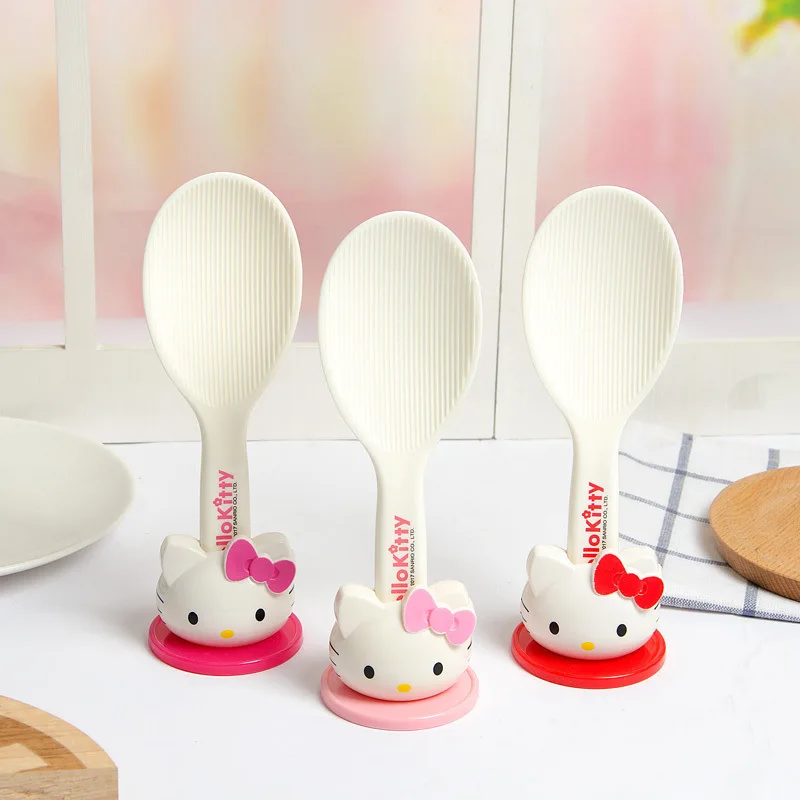 Cartoon Sanrio Hallo Kitty Reis Löffel Herd Schöpfkelle Mit Basis Nicht Stick Löffel Haushalt Kunststoff Schaufel Praktische Küche Werkzeug