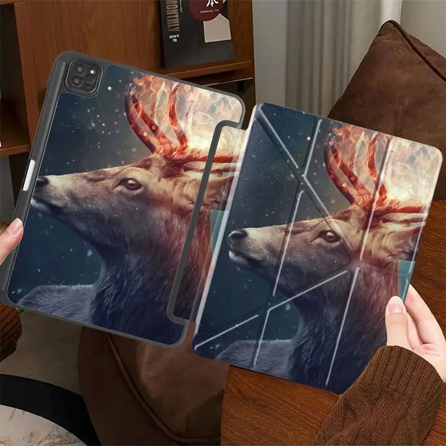 

Holder Cover Tablet Case For iPad Air 4 5 M3 M2 M4 11inch Pro 11th 10th 9th 8th 7th 12.9inch Mini 6 7 Pro 2025 Fire Deer Pattern