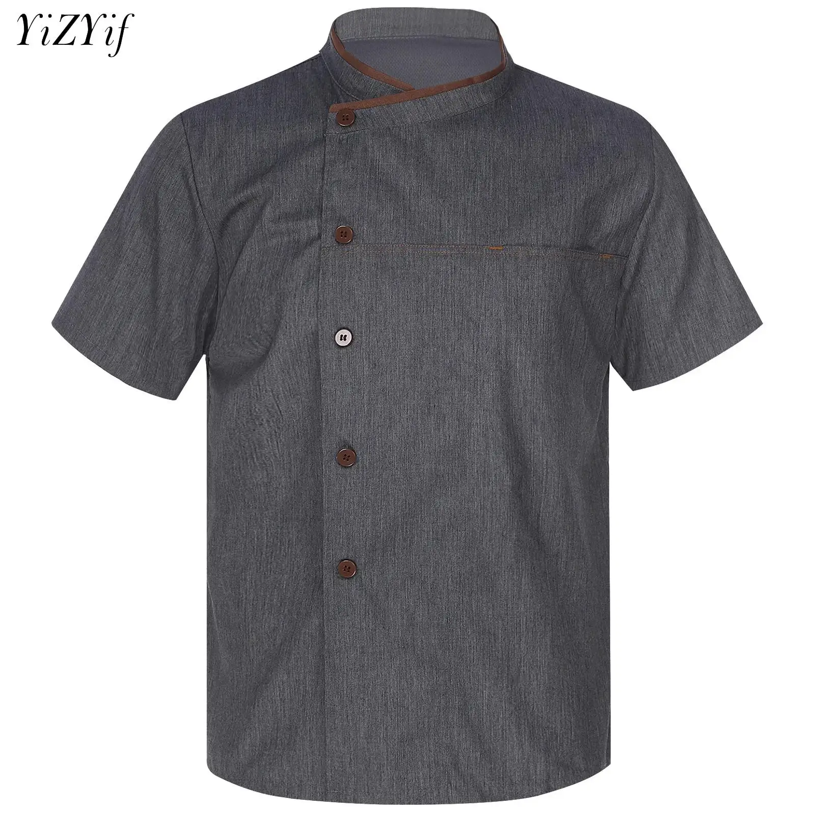 Mens Womens Short Sleeve Chef Jacket Coat Restaurant Hotel Kitchen Coffee Uniform Food Catering Baking Waiter Work Shirt Tops