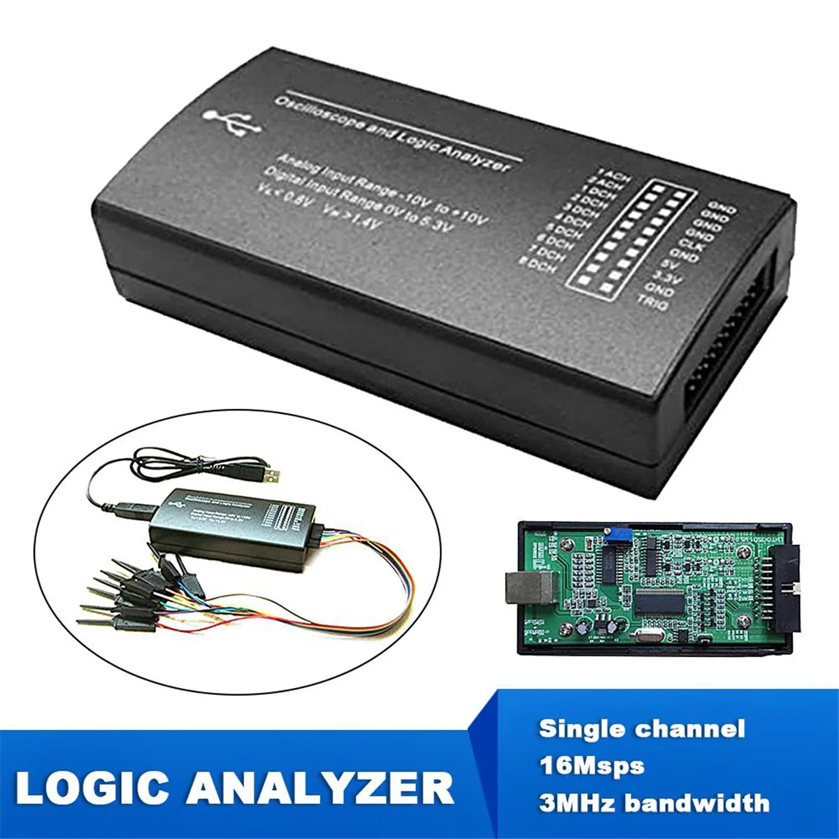 LHT00SU1 Virtual Oscilloscope Logic Analyzer มัลติฟังก์ชั่นที่มีคุณสมบัติเต็มรูปแบบเครื่องกําเนิดสัญญาณ 16MHz อัตราการสุ่มตัวอย่างสูงสุด