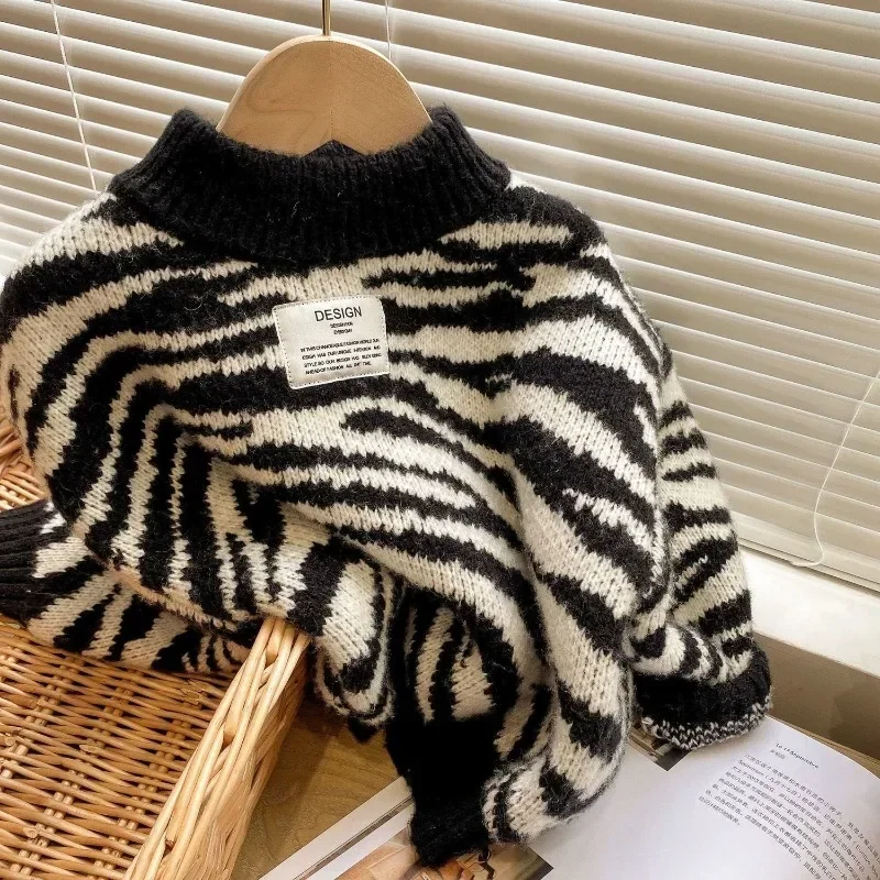 

Children Knitting Sweaters Boys Casual Zebra Sweater Autumn Winter Girls Baby Kids Pullovers for Children's Clothing