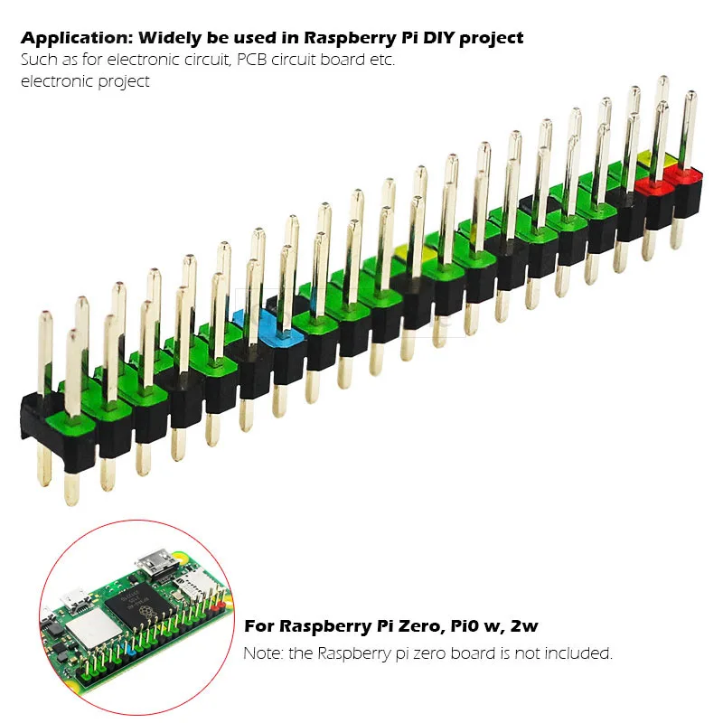 Raspberry Pi Zero-cabezal doble macho, tira de 2x20 pines, cabezal de apilamiento multicolor, extensor para Raspberry Pi Zero 2 W, Pi0 w