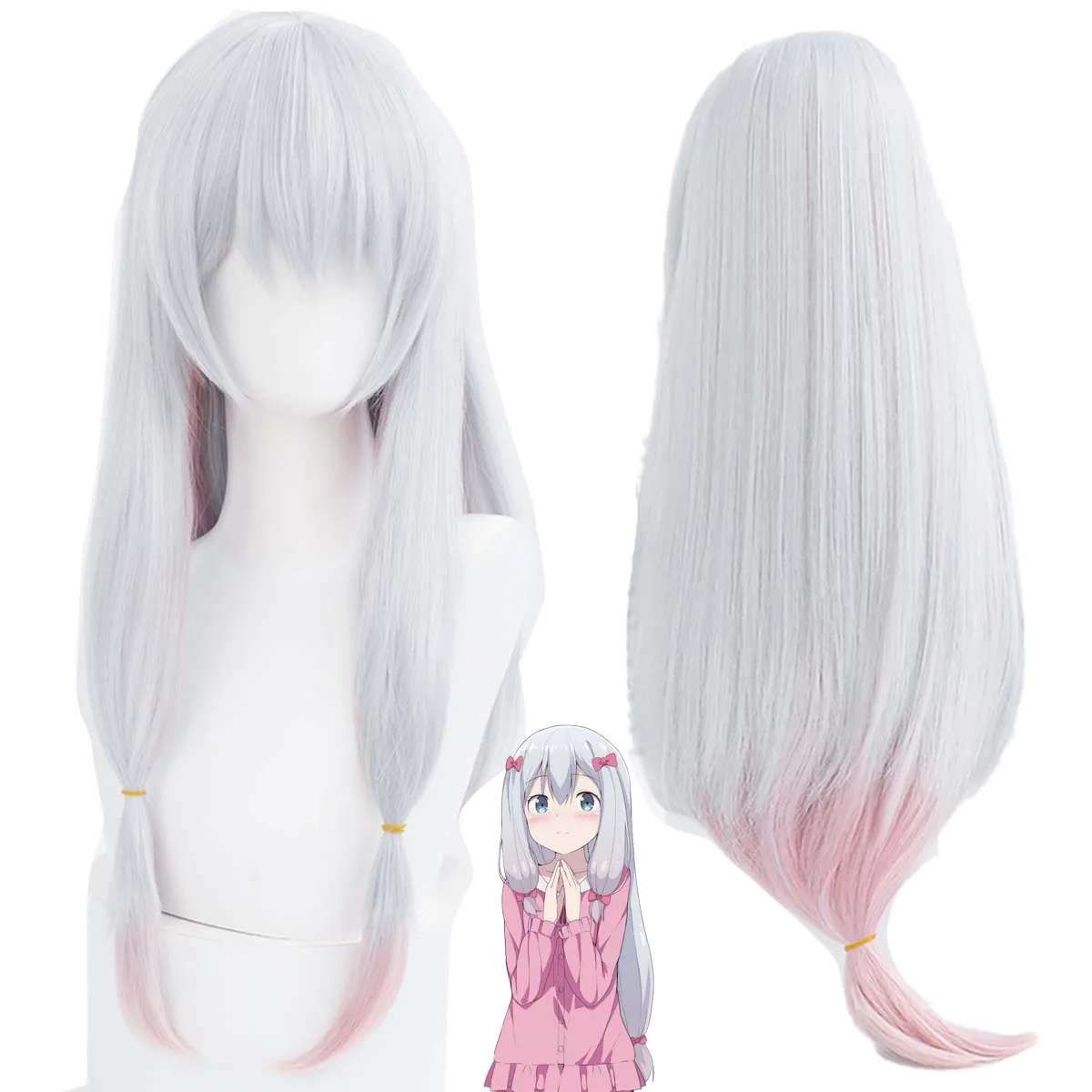 

Реквизит для костюма на Хэллоуин, аниме Эрмега Сенсей Сагири, косплей, серый градиент, розовый парик