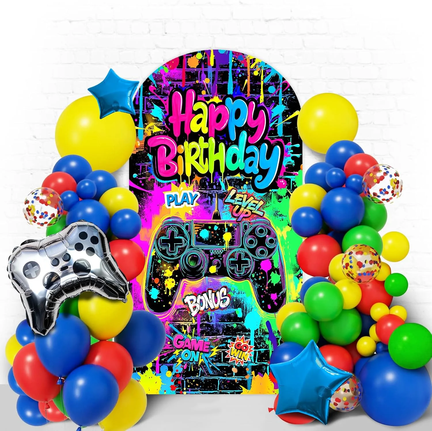 Game Arch Backdrop Cover Video Game Spandex Arch Stand Covers Kids Gaming Round Top Stretchy Backdrop Stand Covers