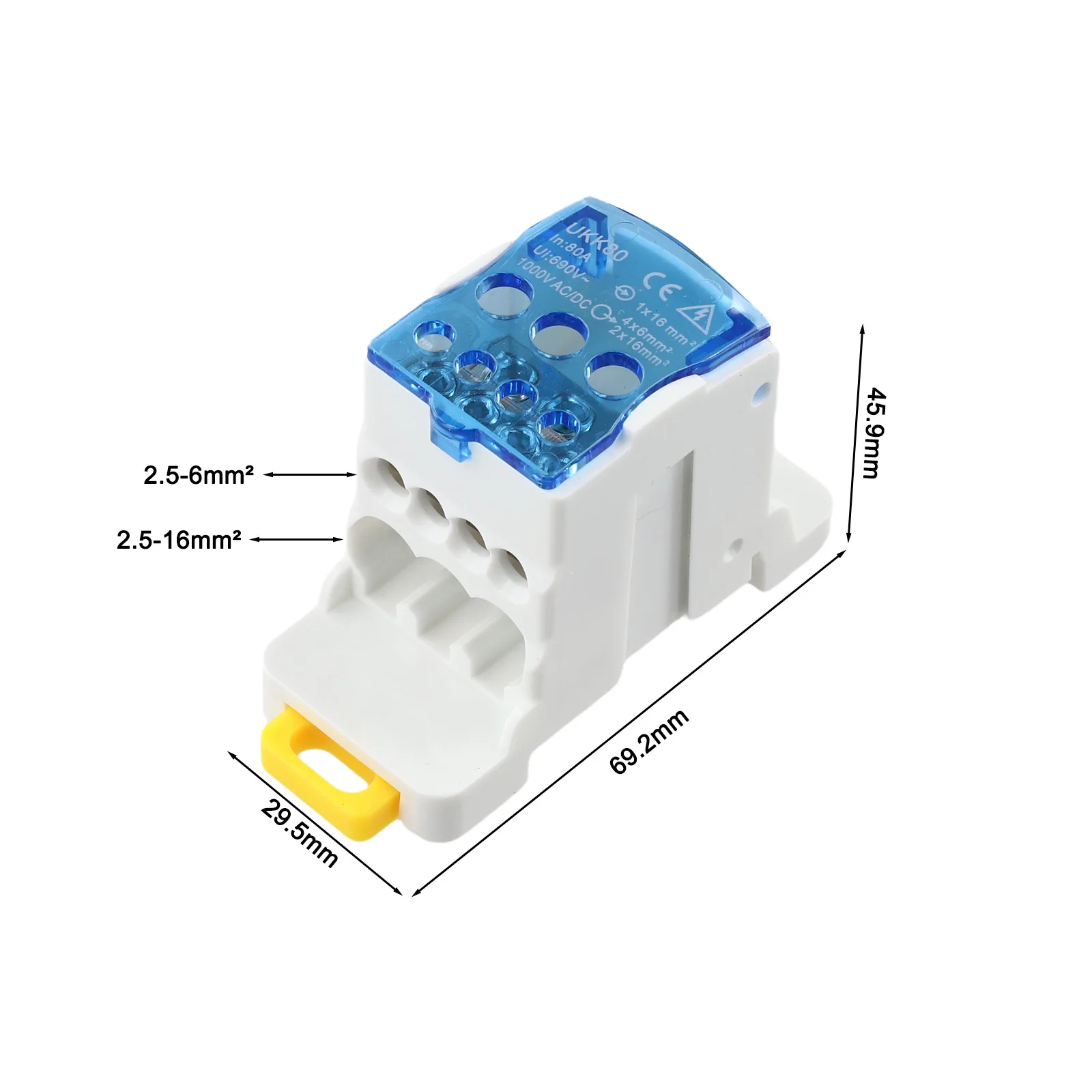 UKK80A Electrical Connector Split Terminal Block Junction Box with Rail Mount 1 Input 6 Output for AC 690V 80A Systems